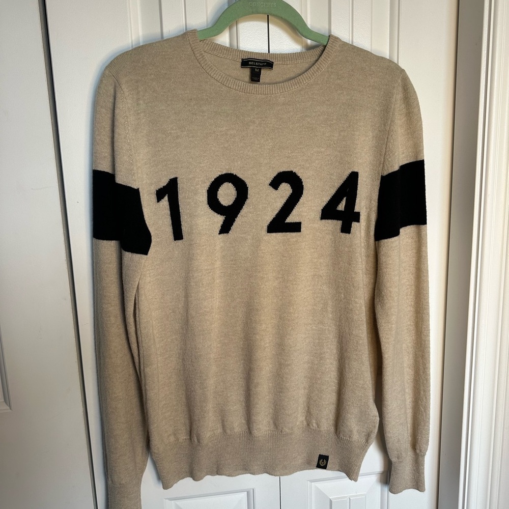 Belstaff Cream and Black Crewneck Sweater 1924 Design